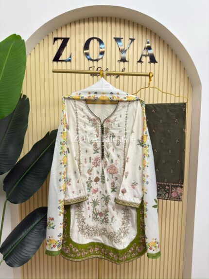 Pakistani inspired stitched 3 piece kamiz set