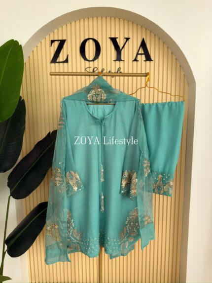 Pakistani inspired farshi stitched 3 piece kamiz set