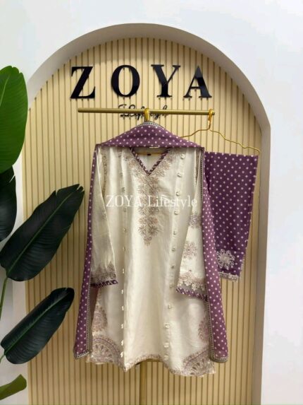 Pakistani inspired stitched 3 piece kamiz set