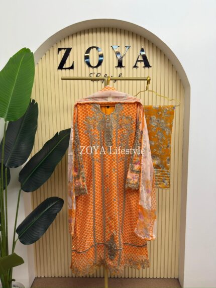 Pakistani inspired stitched 3 piece long kamiz set