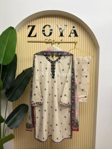 Jacquard Cotton fully stitched 3 piece kamiz