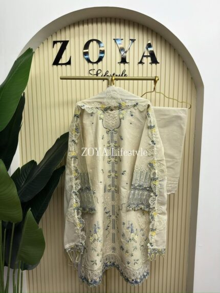 Cotton embroidered Stitched 3 piece kamiz Set