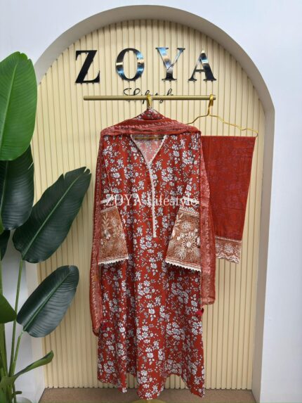 Boutique stitched long 3 piece Anarkali Set