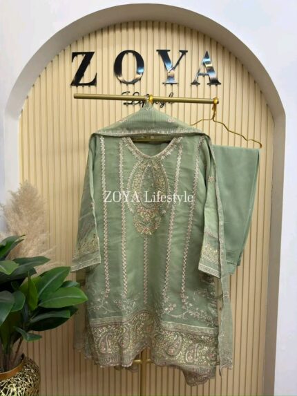 Eid Maslin Orgenza stitched 3 piece kamiz set
