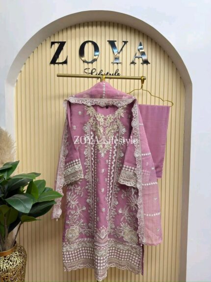 Eid Maslin Orgenza stitched 3 piece kamiz set