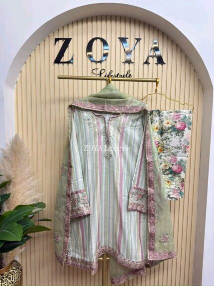 Ethnc inspired stitched 3 piece kamiz set