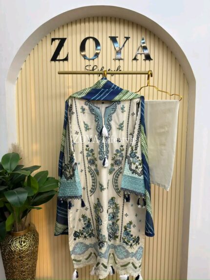 Pakistani inspired stitched 3 piece kamiz set