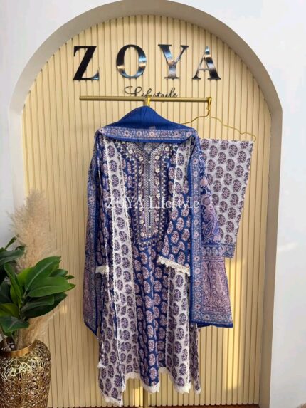 Joypuri style boutique stitched 3 piece anarkali set