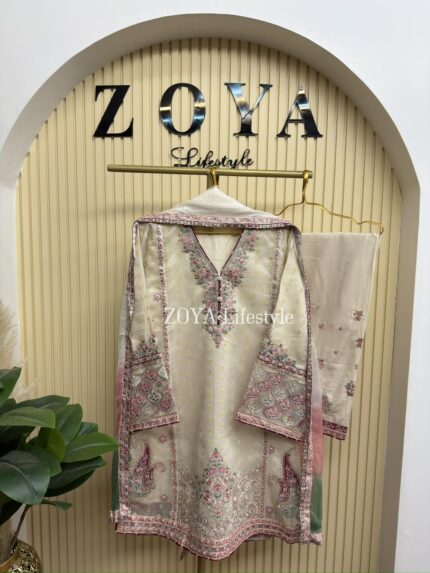 Ethnc inspired stitched 3 piece kamiz set