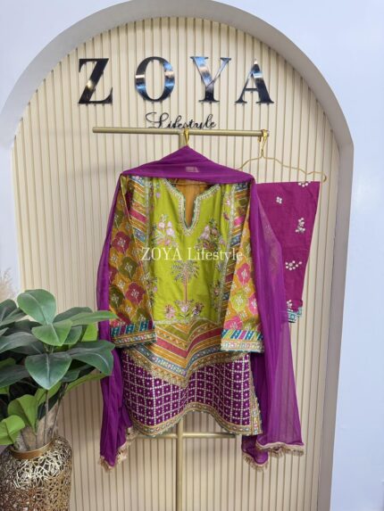 Ethnc Inspired Stitched 3 piece kamiz set