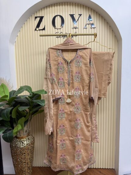 Pakistani Inspired Stitched 3 piece long kaftan kamiz set