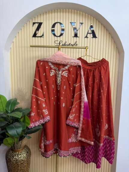 Ethnc Inspired Stitched 3 piece kamiz set