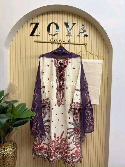 Hussain Rehar Inspired Stitched 3 piece kamiz set