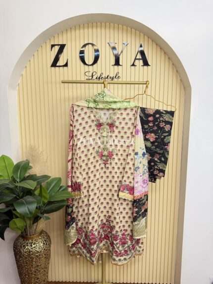 Ethnc Inspired Stitched 3 piece kamiz set