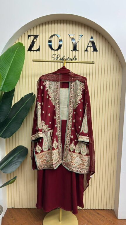 Fully stitched 3 piece coat kamiz set