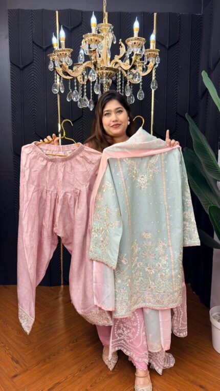 Pakistani Inspired Fully stitched 3 piece Kamiz set