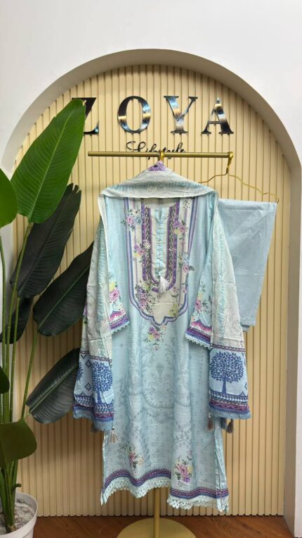 Sadabahar kaftan inspired stitched 3 piece Kamiz set