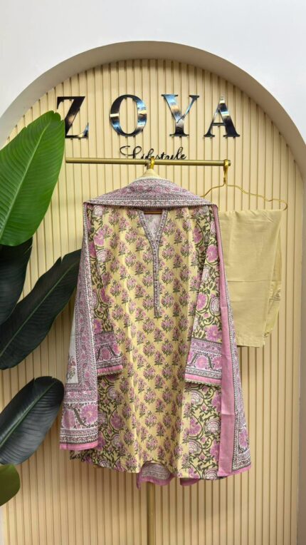 Khaadi inspired Fully stitched 3 piece Kamiz set