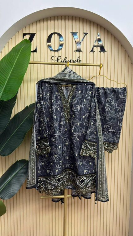 Bin saeed inspired stitched 3 piece Kamiz set