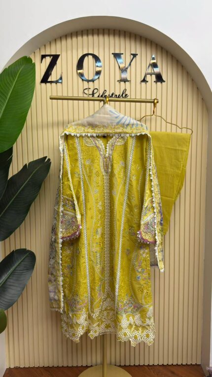 Qalamkar inspired stitched 3 piece Kamiz set